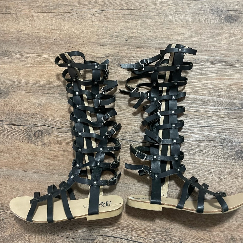 Black Gladiator Knee-High Women's Sandals